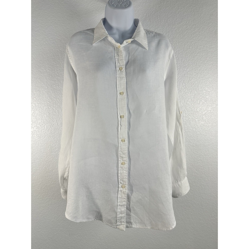 Lauren Ralph Lauren Women's Sz: XL White Linen Long Sleeve Button Down
